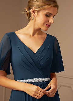 Azazie Tricia Abiti per la Madre della Sposa Abito A-Line in Chiffon con Scollo a V a Pieghe Marino Scuro image6