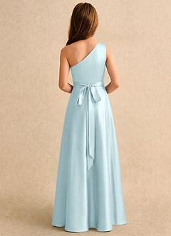 Azazie Puddles Girls Formal Robe Demoiselle D'honneur Fillette Robe Trapèze en Satin extensible Une épaule Bleu Nuage image2