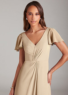 Azazie Soren Brautjungfernkleider A-Linie Gestreift Chiffon Kleid Champagner image6