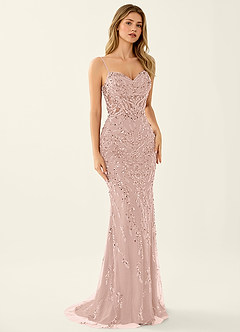 Zivah Pink Beaded Corset Lace Up Back Mermaid Dress