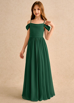 Azazie Shia Girls Formal Abiti da Ragazza di Fiori Abito A-Line in Chiffon a Spalla Scoperta Verde Scuro image3