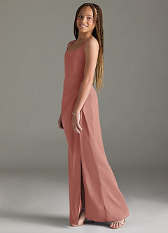 Azazie Mero Junior Meerjungfrau-Linie Plissee Stretch-Satin Kleid Rosettenrosa image4