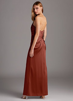 Azazie Lexie Vestidos de damas de honor Vestido de Terracota de Satén Elástico de Corte Recto Convertible con Sin tirantes image5