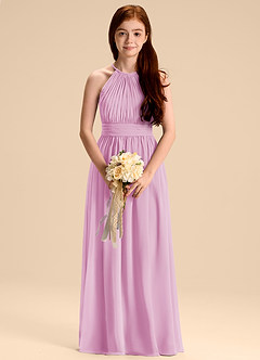 Azazie Malone Junior Robe Trapèze en Mousseline de soie Plissée Rose Bonbon image3