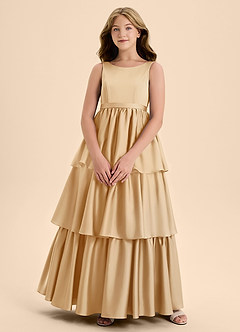 Azazie Meadowyn Junior Abito A-Line in Raso Elasticizzato Fiocco Oro image1