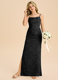 Azazie Mai Junior Etui Plissee Blumen-Burnout Kleid Schwarz image3