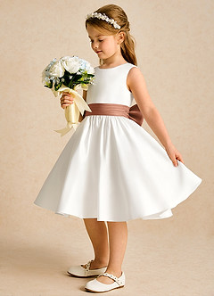 Azazie Sosie Blumenmädchenkleider A-Linie Plissee Matte Satin Kleid Elfenbein Bronzer image3