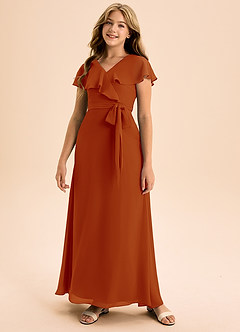 Azazie Lainey Junior Abito A-Line in Chiffon Con Tasche Paprika image4