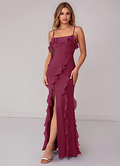 Azazie Malia Bridesmaid Dresses Mulberry Sheath Ruched Chiffon Dress image4