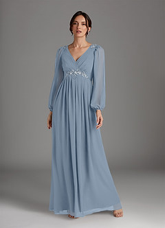 Azazie Gypsy Mother of the Bride Dresses Dusty Blue A-Line V-Neck Sequins Chiffon Dress image3