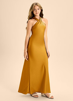 Azazie Doretta Junior Vestido de Caramelo de Satén Elástico de Corte En A con Plisado image6
