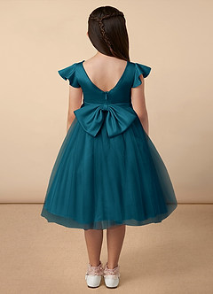 Azazie Aster Final Sale Ink Blue A-Line with Sleeves Tulle Dress image4