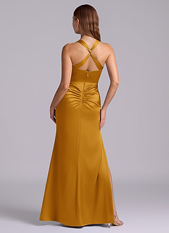 Azazie Amelie Bridesmaid Dresses Butterscotch A-Line Pleated Stretch Satin Dress image7