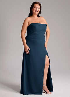 Azazie Leonis Bridesmaid Dresses Dark Navy Sheath Strapless Chiffon Convertible Dress image14