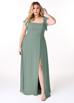 Azazie Bondi Bridesmaid Dresses Silver Sage A-Line Ruffled Chiffon Dress image7