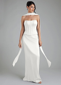 Azazie River Bridesmaid Dresses White Sheath Corset Stretch Satin Convertible Dress image9