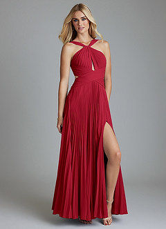 Azazie Hosanna Bridesmaid Dresses Scarlet A-Line Pleated Chiffon Dress image1