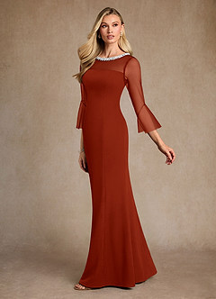 Azazie Bellevie 신부의 어머니 드레스 쉬스 구슬 스트레치 크레이프 플로어 길이 드레스 image5