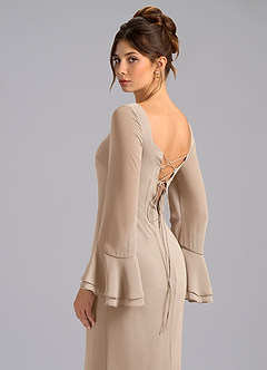 Azazie Leone Bridesmaid Dresses Taupe Mermaid Corset Chiffon Dress image2