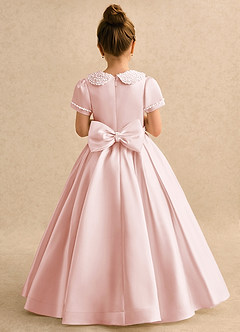 Azazie Gabriella Flower Girl Dresses Blushing Pink Ball-Gown with Sleeves Matte Satin Dress image2