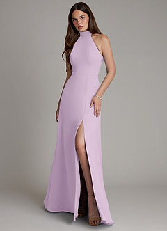 Azazie Myra Bridesmaid Dresses Frosted Lilac A-Line High Neck Chiffon Dress image1