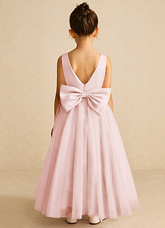 Azazie Pumpkin Flower Girl Dresses Blushing Pink A-Line Convertible Tulle Dress image6