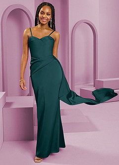 Barbie ♥ Azazie Vestidos de damas de honor Vestido de Pino de Satén Elástico de Corte Recto Convertible con Sin tirantes image3