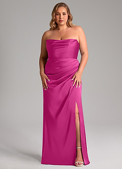 Azazie Leonis Brautjungfernkleider Wandelbar Meerjungfrau-Linie Plissee Stretch-Satin Kleid Fuchsia image10