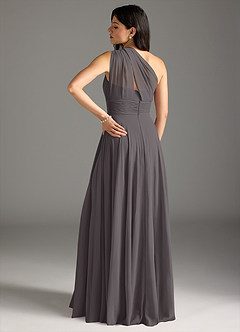 Azazie Charlize Bridesmaid Dresses Steel Grey A-Line One Shoulder Chiffon Dress image2
