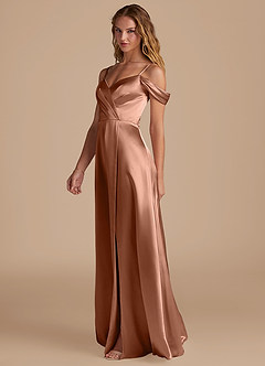 Azazie Ocean Vestidos de damas de honor Vestido de Bronceador de Satén Metálico de Corte en A con Vestidos sin tirantes image4