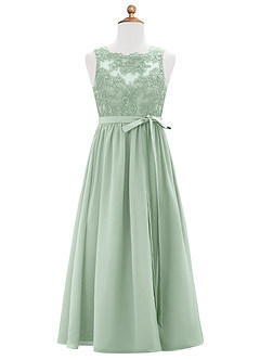 Azazie Elly Junior Agave A-Line Lace Chiffon Dress image6