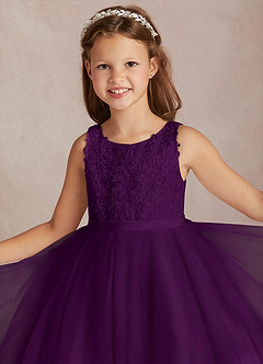 Azazie Calla Flower Girl Dresses Grape Ball-Gown Lace Tulle Dress image1