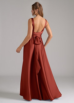 Azazie Kora Bridesmaid Dresses Terracotta A-Line Pleated Stretch Satin Dress image6
