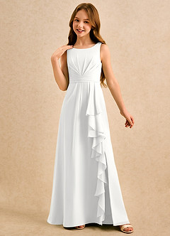 Azazie Chibi Girls Formal Robe Demoiselle D'honneur Fillette Robe Trapèze en Mousseline de soie Plissé Blanc image4