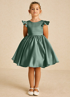 Azazie Tootsie Flower Girl Dresses Eucalyptus A-Line Bow Matte Satin Dress image3