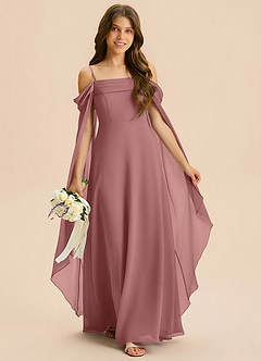 Azazie Moana Junior Linia A Pofałdowany Szyfon Długość podłogi Młodsza druhna Sukienka image3