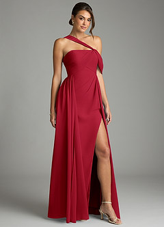 Azazie Kassandra Brautjungfernkleider A-Linie Schulterfrei Chiffon Kleid Scharlachrot image5