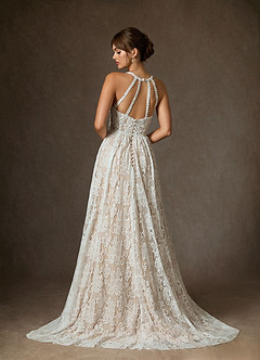 Azazie August Bröllopsklänningar Klänning av A-Linje i Spets Diamant Vit Naken image8