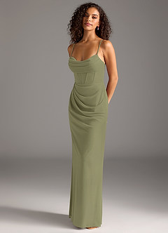 Azazie Mai Bridesmaid Dresses Pistachio Sheath Pleated Mesh Dress image1