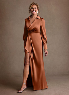 Azazie Jacinta vestidos de madre de la novia Vestido de Cobre de Satén Elástico de Corte Recto con Plisado image2
