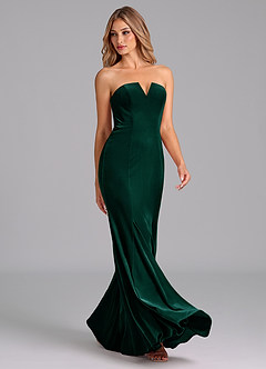 Azazie Yinnie Bridesmaid Dresses Emerald Mermaid Strapless Velvet Convertible Dress image5