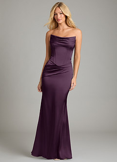 Azazie Sorrel Bridesmaid Dresses Plum Mermaid Strapless Stretch Satin Convertible Dress image5