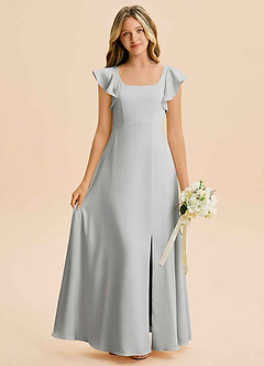 Azazie Bondi Junior Vestido de Plata de Satén Elástico de Corte en A con Corte Lateral image1