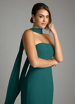 Azazie Saylor Brudtärnklänningar Klä av Sjöjungfru i Chiffong Axelbandslös Påfågelblå image2