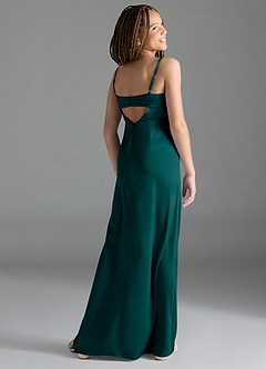 Azazie Leonis Junior Peacock A-Line Pleated Stretch Satin Dress image5
