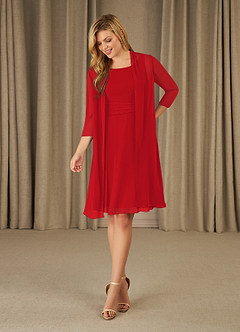 Azazie Shirley Final Sale Red A-Line Scoop Pleated Chiffon Dress image1