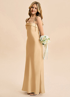 Azazie Willa Junior Gold A-Line Bow Stretch Satin Dress image3
