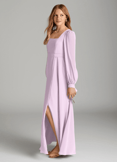Azazie Leonia Junior Frosted Lilac A-Line with Pockets Chiffon Dress image3