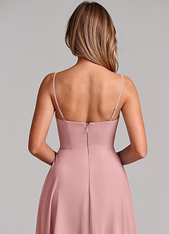 Azazie Elle Robes de demoiselle d'honneur Robe Trapèze en Mousseline de soie Plissée Rose Poussiéreuse image2