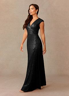 Azazie Sacramento Mother of the Bride Dresses Black A-Line Ruched Sequins Dress image5